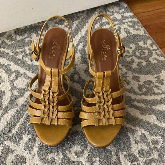 Sbicca Shoes - Mustard yellow strappy wedge sandles
